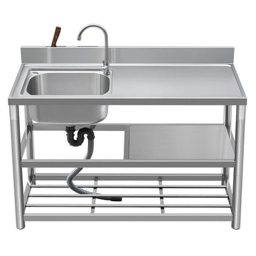 Freestanding Stainless Steel Bench and Sink - 120 x 50 x 80 cm