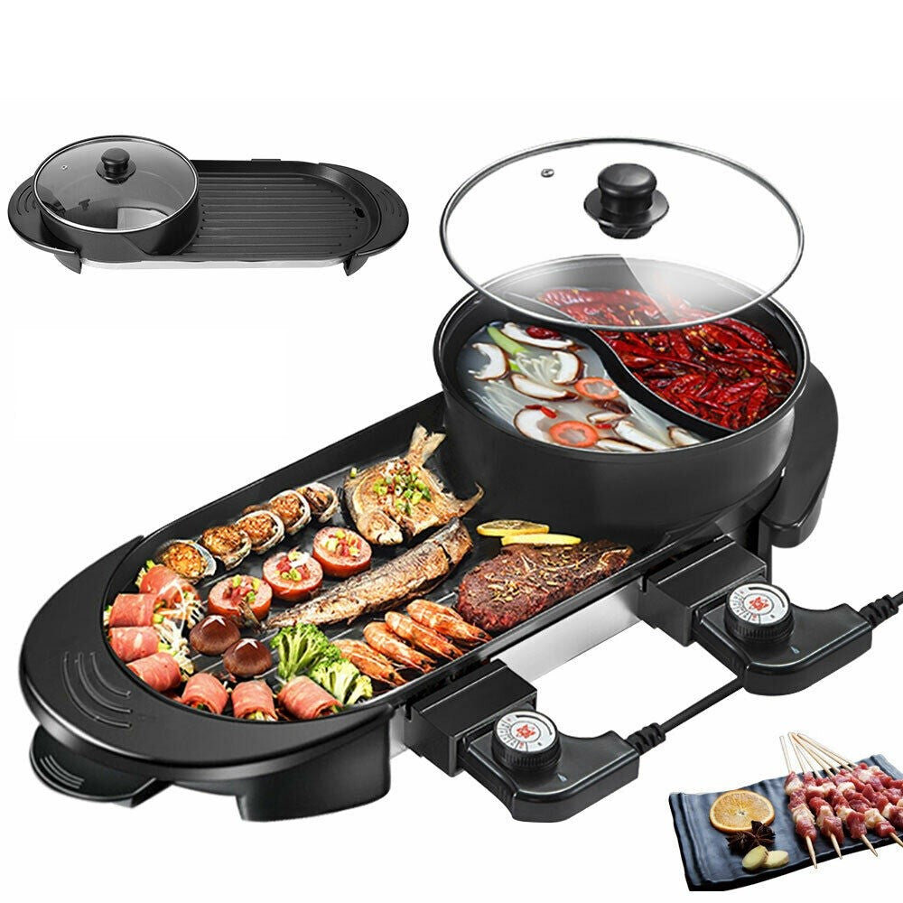 Electric 2 in 1 Hotpot & BBQ Grill Pan