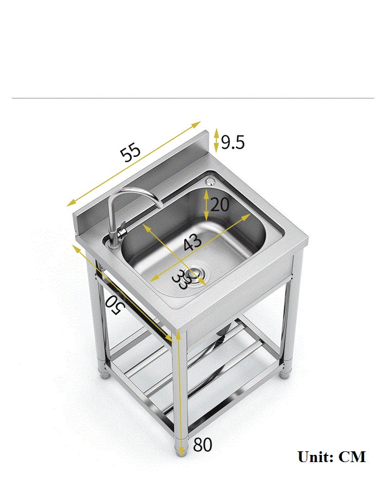 Free Standing Sink  Indoor or Outdoor Stainless Steel Sink 55x50x80 cm